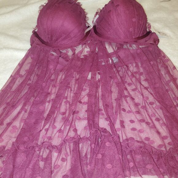 NWT VELVET KITTEN Babydoll nightgown Sz 2XL. Plus Size. Deep Plum/Purple. Bra - Picture 4 of 7